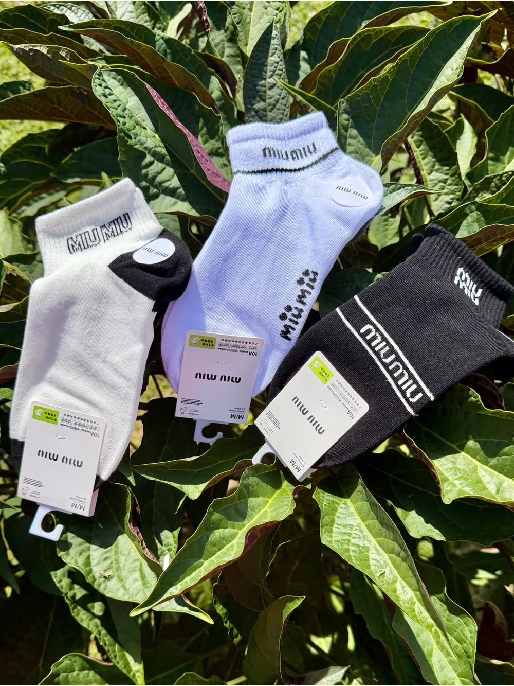 Miu Miu Black & White Ankle Socks Trio with Logo Trim - Picture 8 of 11
